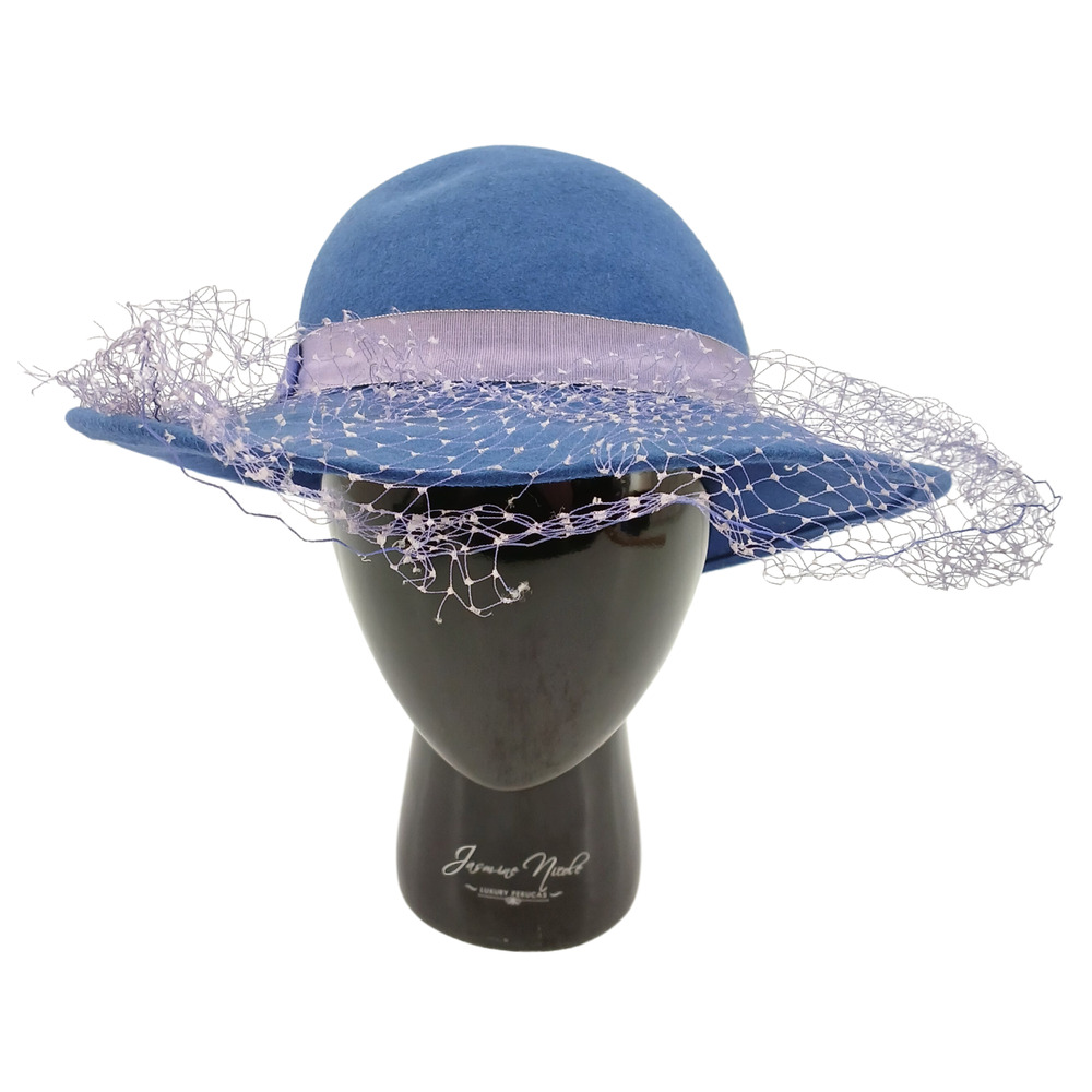 Womens Fedora Hat Blue Wool Netting with Band 100% Wool Lancaster USA